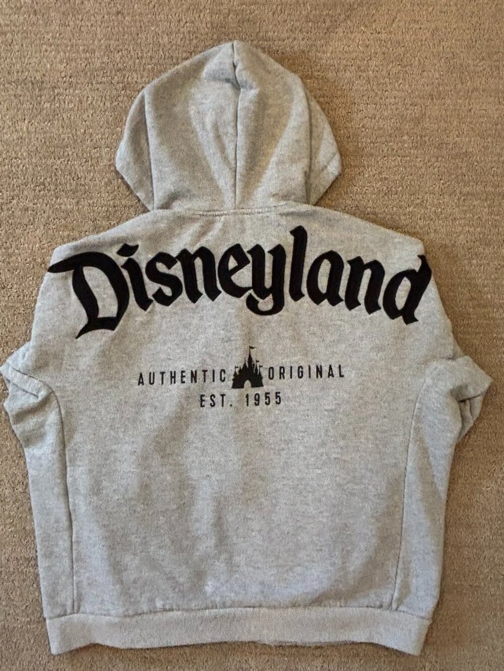 Disneyland Spellout Hoodie Sweatshirt Medium Gray Full Zip Fleece Oversized
